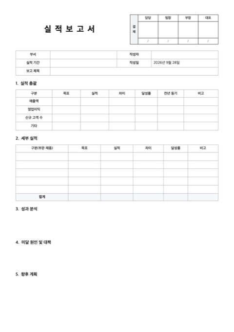 실적보고서 양식 미리보기